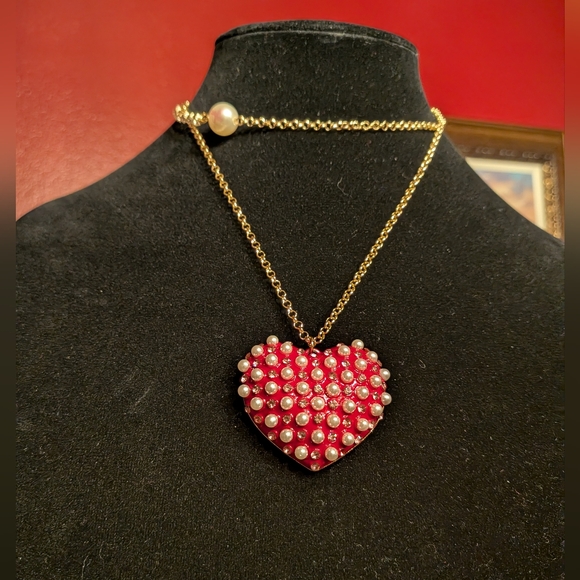 🆕 Pearl Heart Pendant Necklace XoXo (As Is) ❤️ Betsey Johnson - Picture 2 of 8